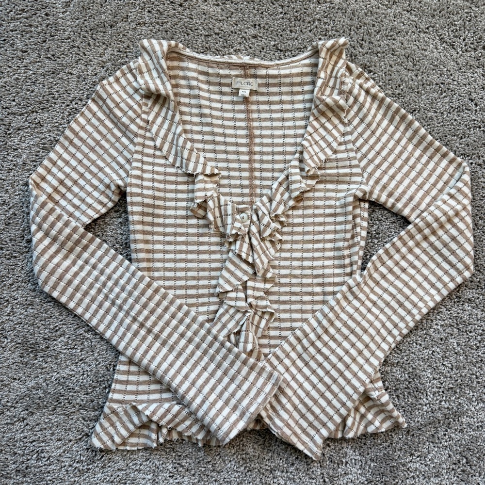 Anthropologie Pilcro Ruffled Cardigan Sweater XXS